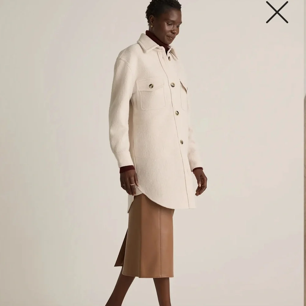 100% merino wool long shirt jacket, cream - Picture 3 of 10